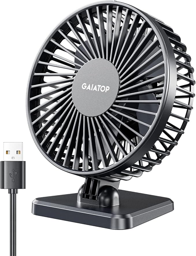 gaiatop USB Desk Fan, Small But Powerful, Portable Quiet 3 Speeds Wind Desktop Personal Fan, Adjustment Mini Fan Table Fan for Better Cooling, Home Office Car Indoor Outdoor Black
