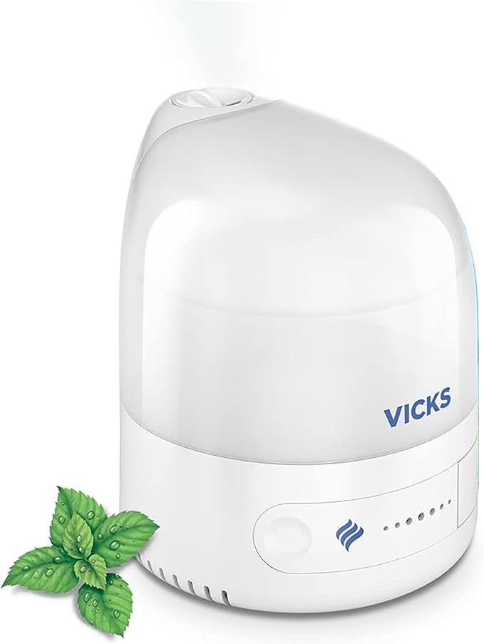 Vicks Personal Cool Mist Ultrasonic Humidifier - Small, Easy to Use, Quiet - Constant Mist Output - Home Use, Bedroom, Office, Nursery - Essential Oil VapoPad Included - Up to 5h for 10m2 - VUL510