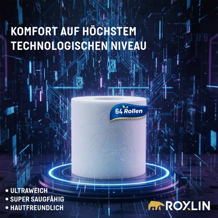 Roxlin Toilettenpapier 3-lagig 64 Rollen – 160 Blatt – weich & saugstark