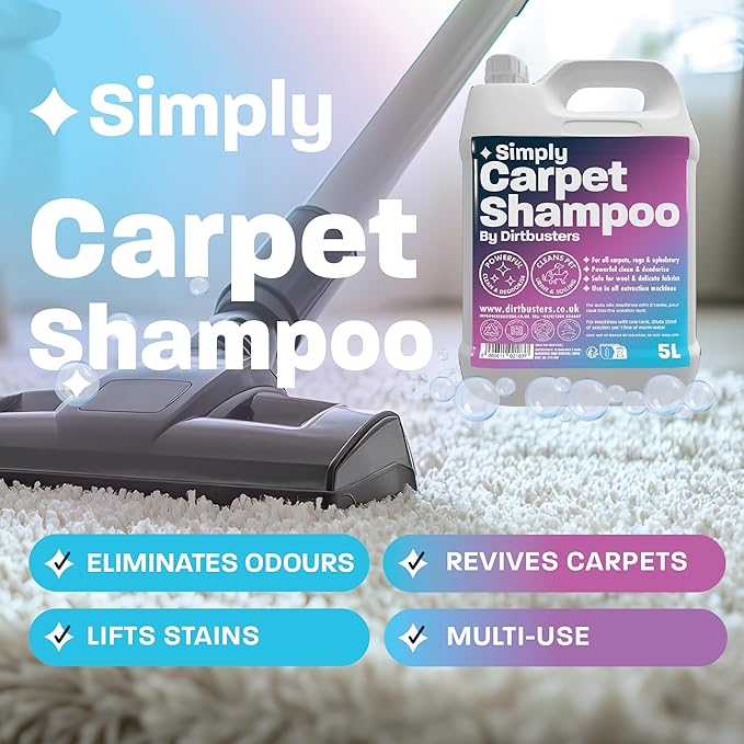Dirtbusters Simply Carpet Cleaner Shampoo (5L) Powerful Carpet Cleaner Solution To Clean All Soiling & Eliminate Odour, Urine & Remove Stains, For Carpet Shampoo Machines