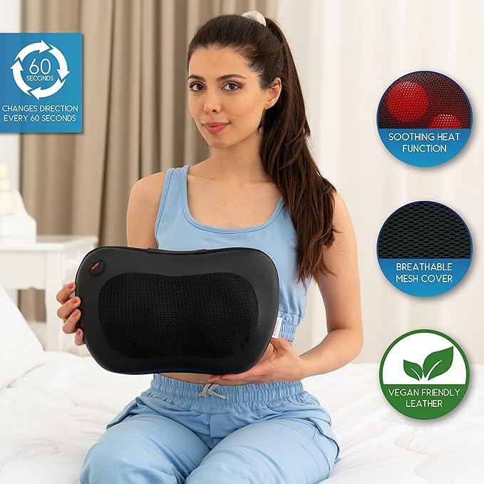 Back Massager, Neck Massage, Shiatsu Pillow with Heat, Deep Tissue Kneading Massager for Neck, Back, Shoulder, Legs, Electric, Muscle Pain Relax, Gifts for Women Men Mum Dad Him Her