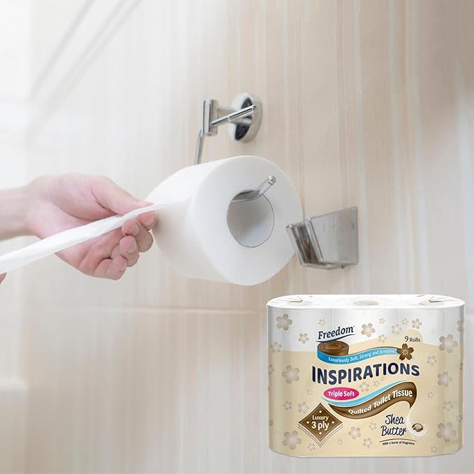 Freedom Inspirations Luxury 3Ply Toilet Roll - 45 Quilted Shea Butter Triple Soft and Scented Hygiene Bulk White Toilet Tissue and Loo Rolls