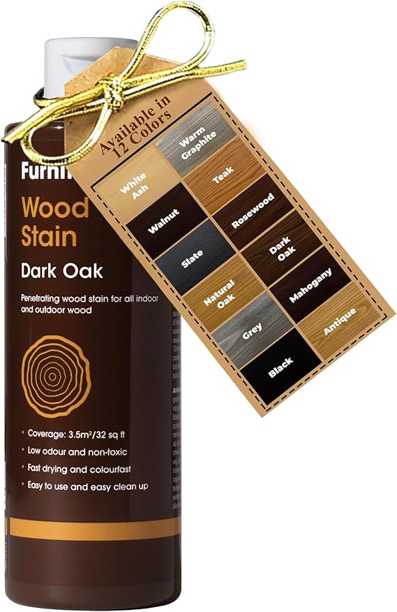 Furniture Clinic Wood Stain (Dark Oak) – Fast Drying, Highly Concentrated, and Easy-to-Apply Wood Stain for All Indoor & Outdoor Wood – Water Based & Non-Toxic – 250ml