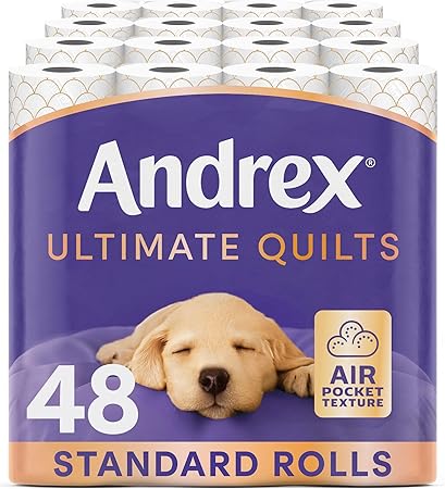 Andrex Ultimate Quilts Toilet Paper 48 Rolls, Air Pocket Technology for Soft, Thick Sheets - Bulk Pack of 48 Quilted Toilet Rolls, FSC Certified
